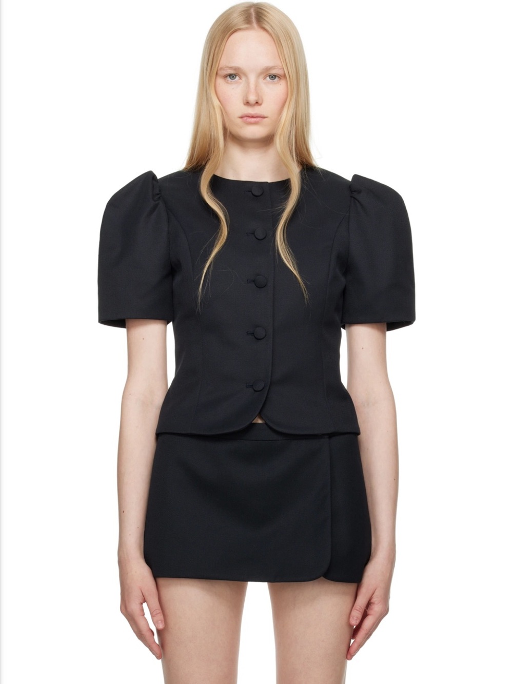 Sandy Liang Black Puff-Sleeve Bonny Top